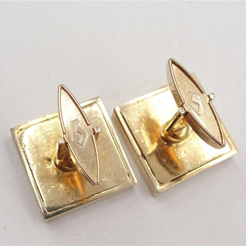 Vintage Swank Tiger Eye Black Onyx Cufflinks Square Checkerboard Geometric MCM